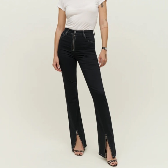 Reformation Toby Zip Front Ultra High Rise Bootcut Black Jeans Women's 26 - Picture 1 of 5